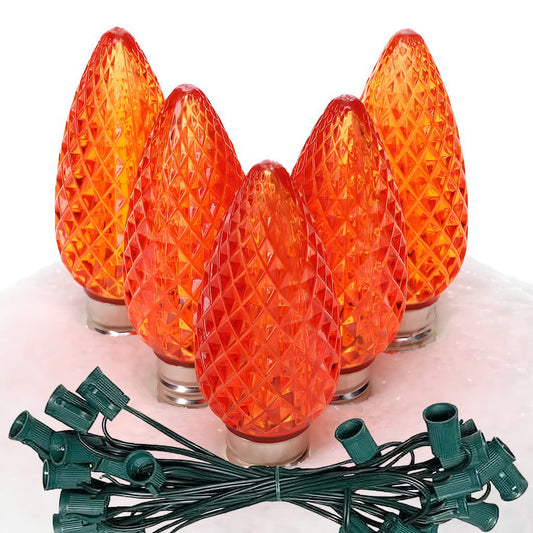 C9 Orange ProCore LED Christmas Light Bulb String Light Set Faceted 25 Lights 25’ - Christmas Lights