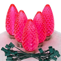 C9 Pink Faceted ProCore® LED Christmas Light Bulb String Light Set, 25 Lights, 25'