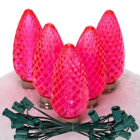 C9 Pink Faceted ProCore® LED Christmas Light Bulb String Light Set 25 Lights 25’ - Christmas Lights