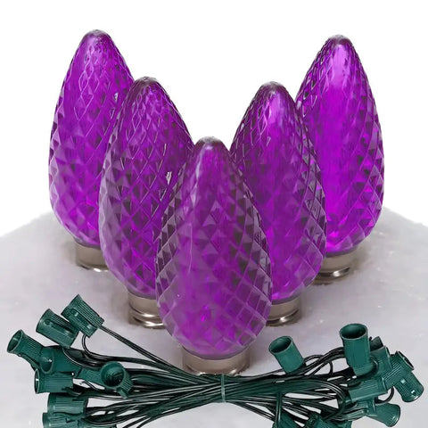 C9 Purple Faceted ProCore® LED Christmas Light Bulb String Light Set 25 Lights 25’ - Christmas Lights
