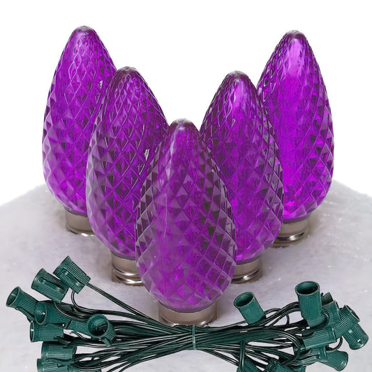 C9 Purple ProCore LED Christmas Light Bulb String Light Set Faceted 25 Lights 25’ - Christmas Lights