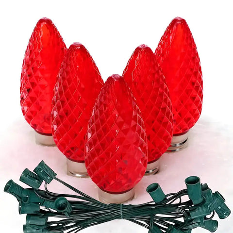 C9 Red Faceted ProCore® LED Christmas Light Bulb String Light Set 25 Lights 25’ - Christmas Lights