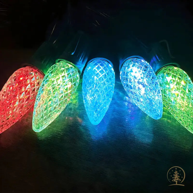 C9 RGB Color Changing Multicolor ProCore LED Christmas Light Bulbs Faceted Pack of 25 - Christmas Lights