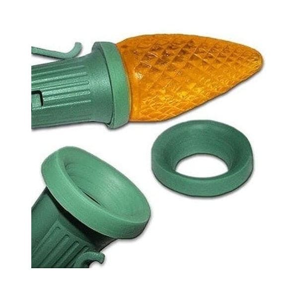 C9 Socket Seal, E17 Base, Rubber O-Ring, Pack of 100, Green - The Christmas Light Emporium