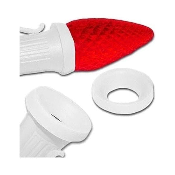 C9 Socket Seal, E17 Base, Rubber O-Ring, Pack of 100, White - The Christmas Light Emporium