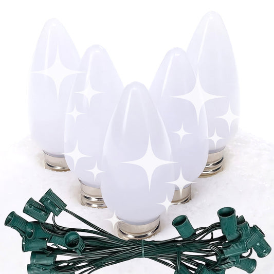 C9 Twinkle Cool White ProCore LED Christmas Light Bulb String Light Set Opaque 25 Lights 25’ - Christmas Lights