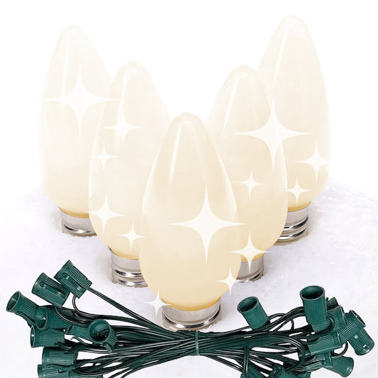 C9 Twinkle Warm White ProCore LED Christmas Light Bulb String Light Set Opaque 25 Lights 25’ - Christmas Lights