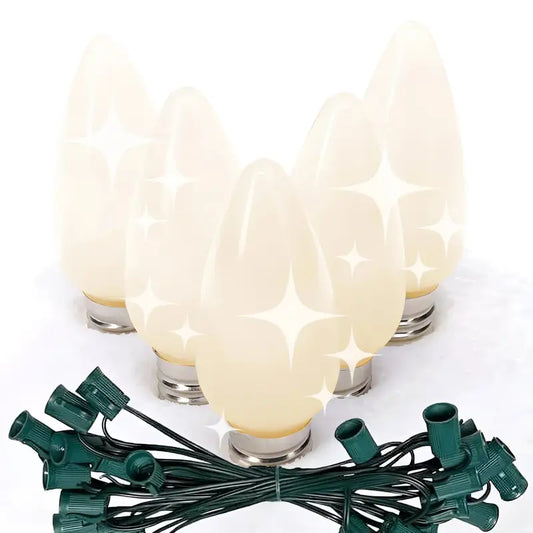 C9 Warm White Twinkle Smooth ProCore LED Christmas Light Bulb String Light Set 25 Lights 25’ Christmas Lights