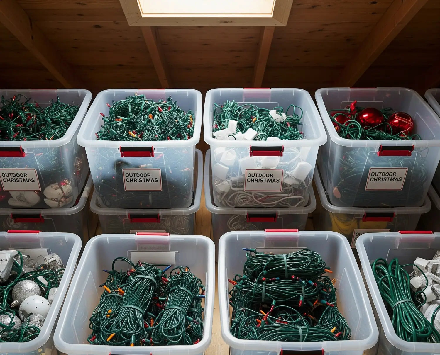 Christmas lights in storage