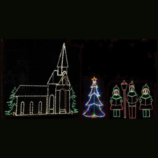 Church with Carolers Scene - Wireframes Displays and Yard Art