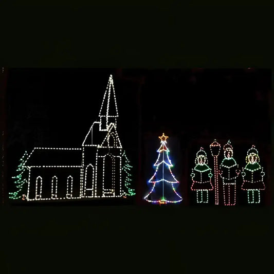 Church with Carolers Scene Wireframes Displays and Yard Art