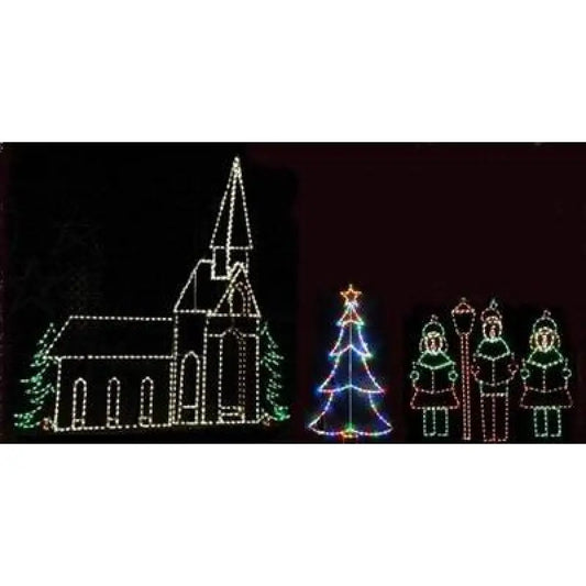 Church with Carolers Scene - Wireframes Displays and Yard Art