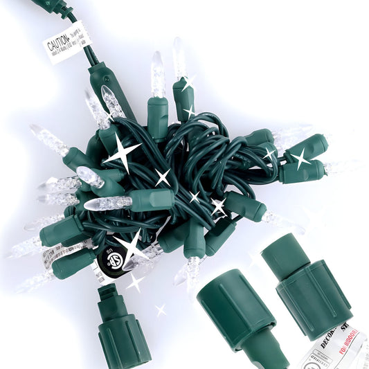 Commercial Co-Axial M5 Cool White LED Christmas Lights 25 Bulbs 4’’ Spacing TWINKLE - Christmas Lights