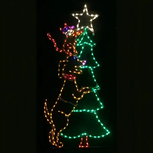Dog and Cat Decorating Christmas Tree Animated Wireframes Displays and Yard Art