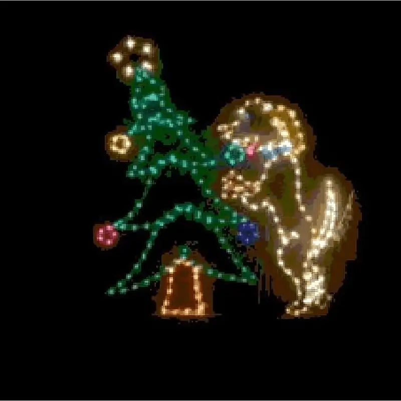 Dog Decorating Christmas Tree Animated - Wireframes Displays and Yard Art