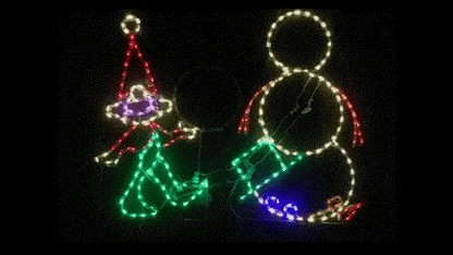 Elf Building Snowman Animated - Wireframes Displays and Yard Art