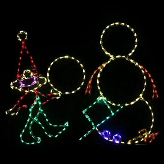 Elf Building Snowman Animated Wireframes Displays and Yard Art