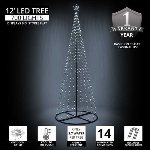 12' Cool White LED Animated Outdoor Lightshow Tree, Black Frame