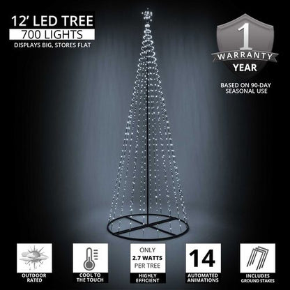 12' Cool White LED Animated Outdoor Lightshow Tree, Black Frame
