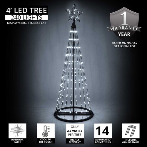 4' Cool White  LED Animated Outdoor Lightshow Tree, Black Frame