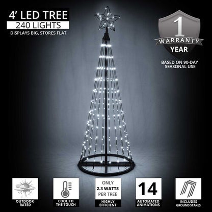 4' Cool White  LED Animated Outdoor Lightshow Tree, Black Frame