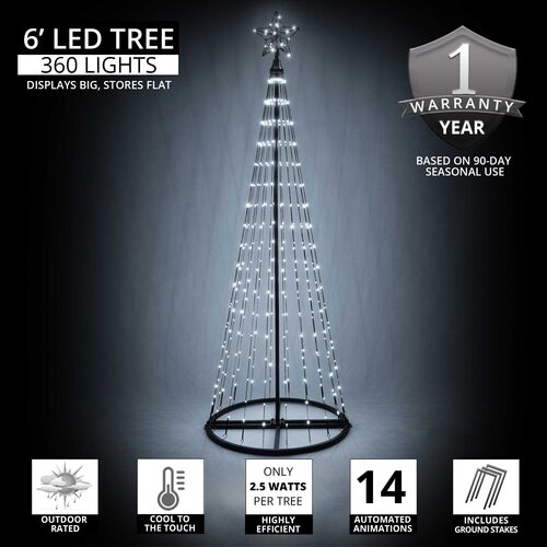 6' Cool White LED Animated Outdoor Lightshow Tree, Black Frame