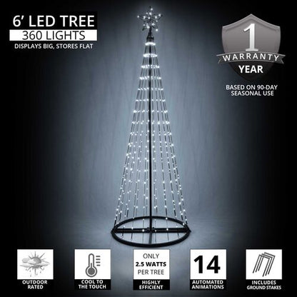 6' Cool White LED Animated Outdoor Lightshow Tree, Black Frame