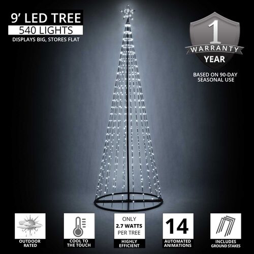 9' Cool White LED Animated Outdoor Lightshow Tree, Black Frame