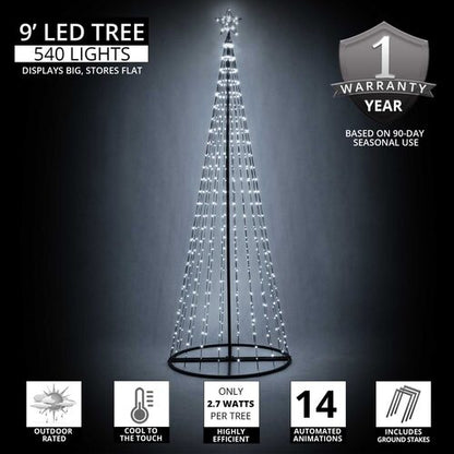 9' Cool White LED Animated Outdoor Lightshow Tree, Black Frame