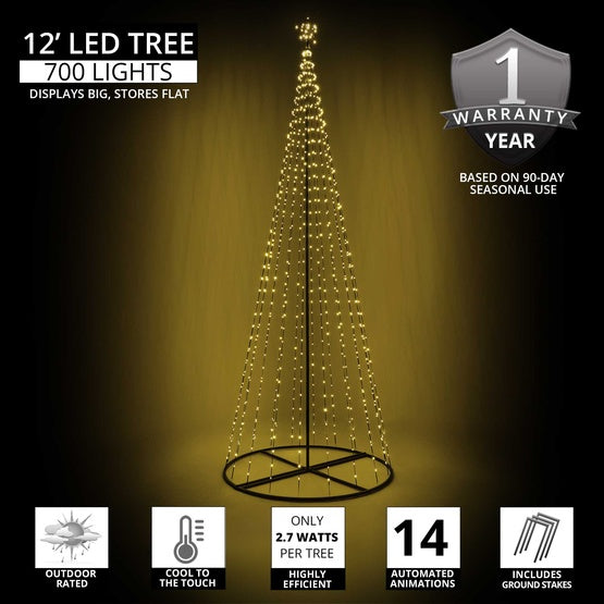 12' Warm White LED Animated Outdoor Lightshow Tree, Black Frame