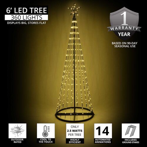 6' Warm White LED Animated Outdoor Lightshow Tree, Black Frame
