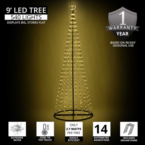 9' Warm White LED Animated Outdoor Lightshow Tree, Black Frame
