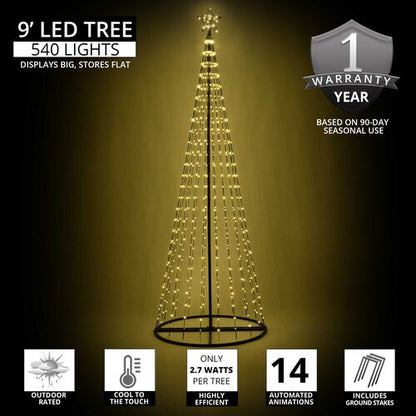 9' Warm White LED Animated Outdoor Lightshow Tree, Black Frame