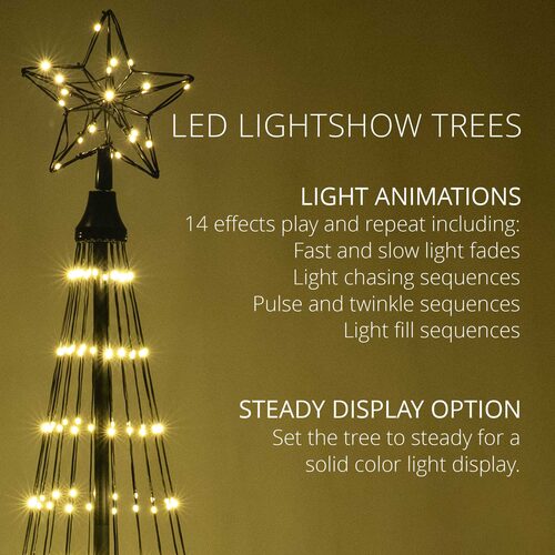 4' Warm White  LED Animated Outdoor Lightshow Tree, Black Frame