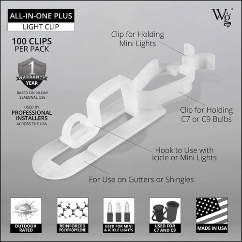 Clips, All-In-One Christmas Light Clip, Pack of 100
