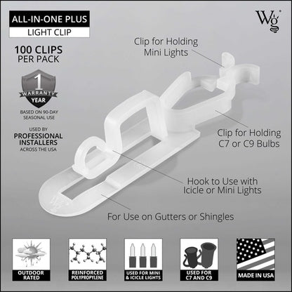 Clips, All-In-One Christmas Light Clip, Pack of 100
