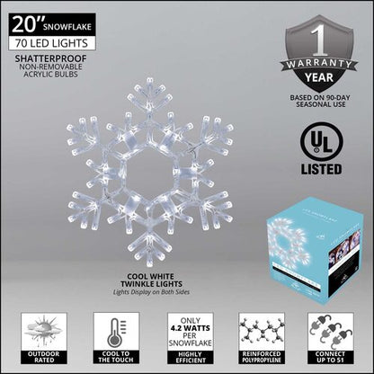 20" Folding Snowflake, Cool White Twinkle Lights