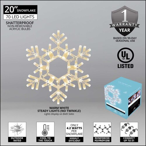 20" LED Folding Snowflake, Warm White, Lights