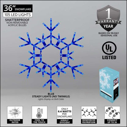 36" LED Folding Snowflake, Blue Lights