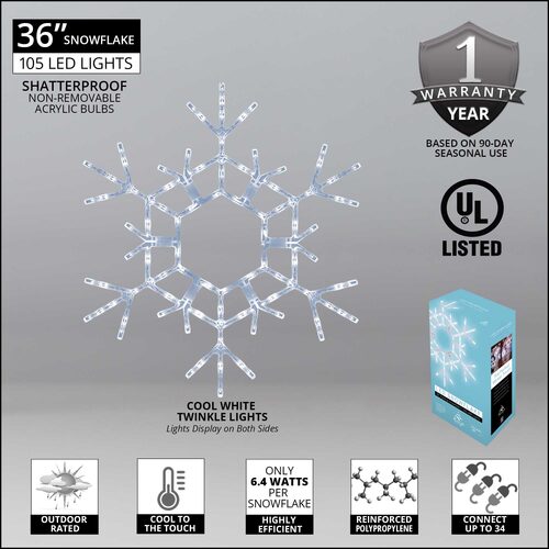 36" Folding Snowflake, Cool White Twinkle Lights