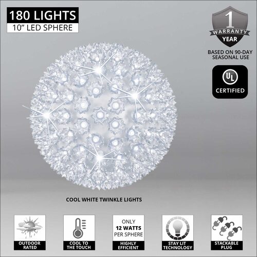 10" Cool White 5mm LED Twinkle Starlight Sphere