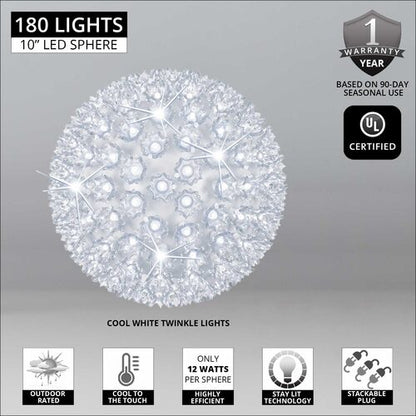 10" Cool White 5mm LED Twinkle Starlight Sphere