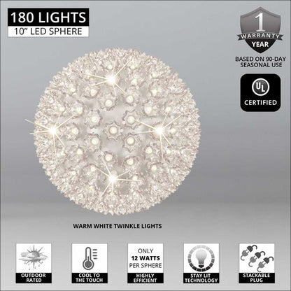 10" Warm White 5mm LED Twinkle Starlight Sphere