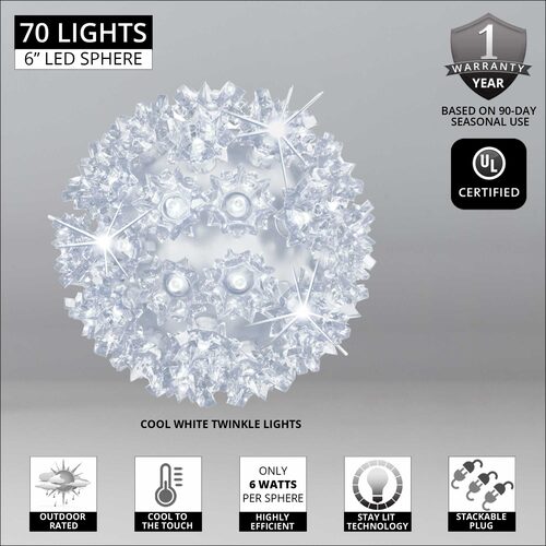 6" Cool White 5mm LED Twinkle Starlight Sphere