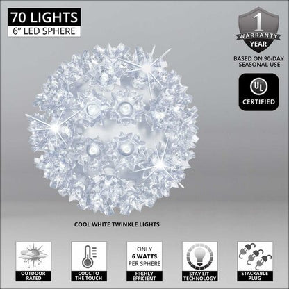 6" Cool White 5mm LED Twinkle Starlight Sphere