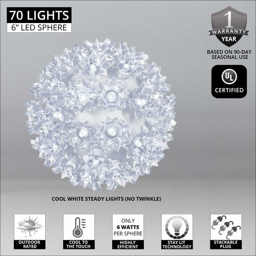 6" Cool White 5mm LED Starlight Sphere