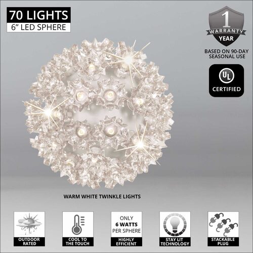 6" Warm White 5mm LED Twinkle Starlight Sphere