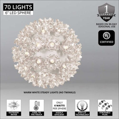 6" Warm White 5mm LED Starlight Sphere