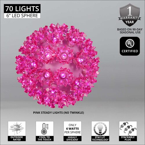 6" Pink 5mm LED Starlight Sphere