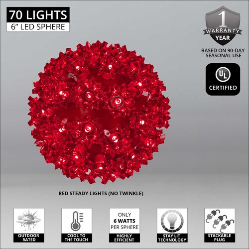 6" Red 5mm LED Starlight Sphere